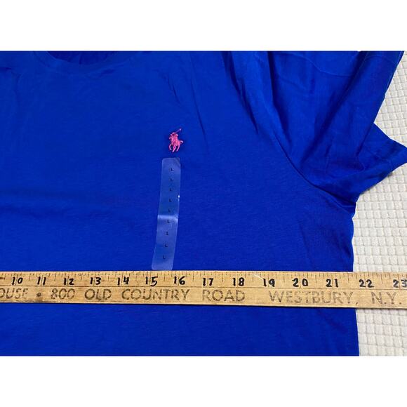 Polo Ralph Lauren Blue T-Shirt Large 22x28 Pink Embroidered Logo Chest Tag - Picture 4 of 7